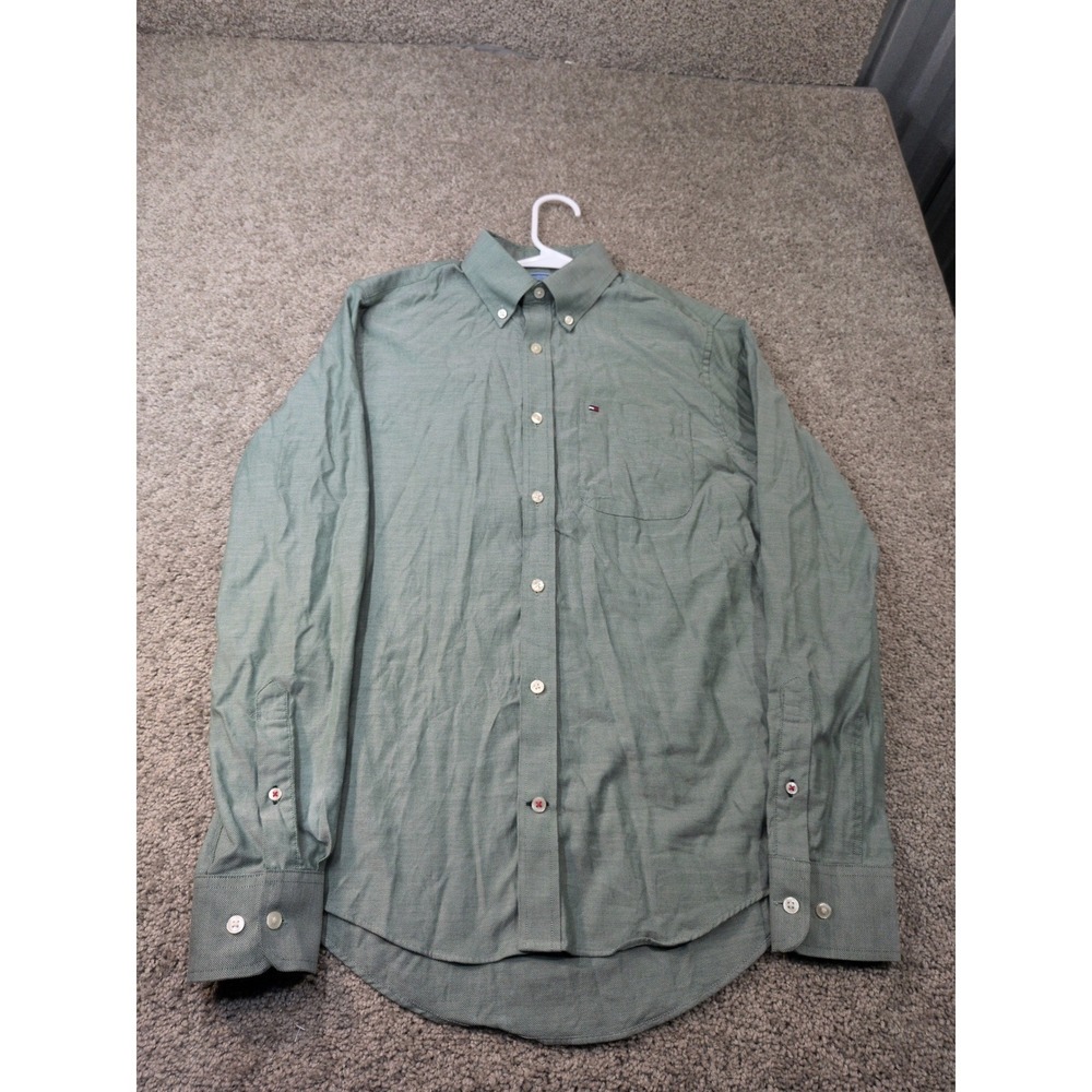 Tommy Hilfiger Mens Sage Green 100s 2-Ply Cotton Button Down Shirt Small S/P